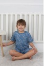 Erkek Çocuk Çoklu Gülen Yüz Baskılı %100 Pamuk Reaktif Boyama Süprem Şortlu Pijama Takımı 