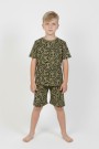 Erkek Çocuk Çoklu Gülen Yüz Baskılı %100 Pamuk Reaktif Boyama Süprem Şortlu Pijama Takımı