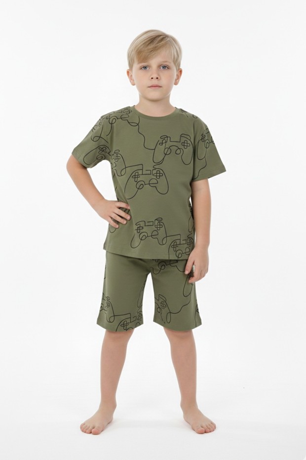 Erkek Çocuk Oyun Konsolu ve Joystick Baskılı %100 Pamuk Reaktif Boyama Süprem Pijama Takımı