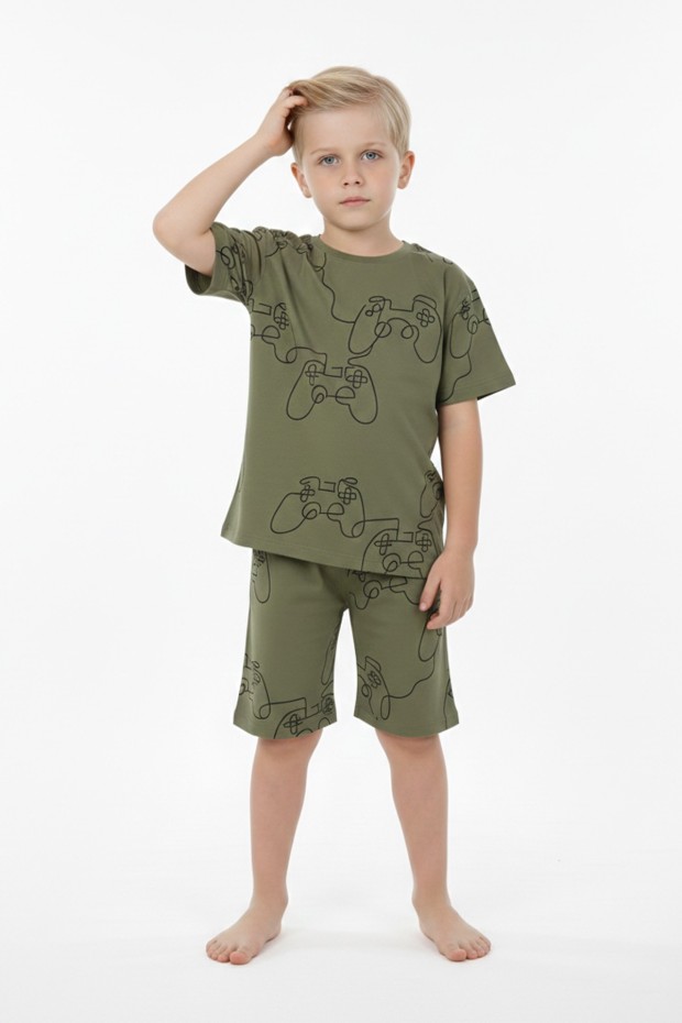 Erkek Çocuk Oyun Konsolu ve Joystick Baskılı %100 Pamuk Reaktif Boyama Süprem Pijama Takımı