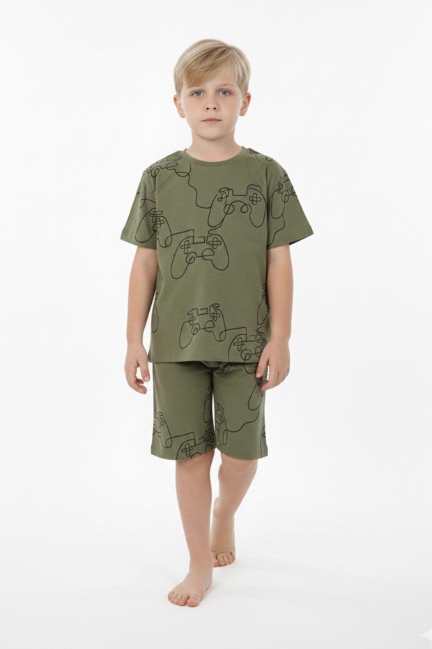 Erkek Çocuk Oyun Konsolu ve Joystick Baskılı %100 Pamuk Reaktif Boyama Süprem Pijama Takımı