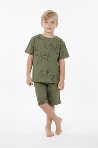 Erkek Çocuk Oyun Konsolu ve Joystick Baskılı %100 Pamuk Reaktif Boyama Süprem Pijama Takımı