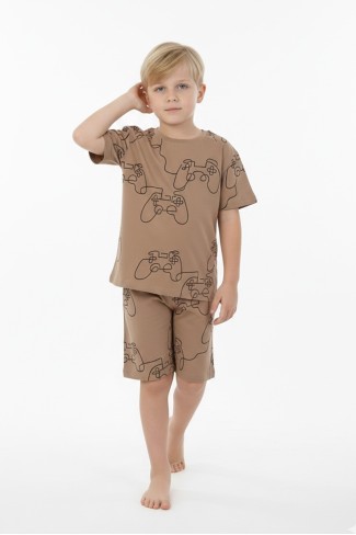 Erkek Çocuk Oyun Konsolu ve Joystick Baskılı %100 Pamuk Reaktif Boyama Süprem Pijama Takımı 