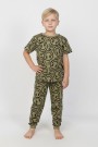 Erkek Çocuk Çoklu Gülen Yüz Baskılı %100 Pamuk Reaktif Boyama Süprem Pijama Takımı