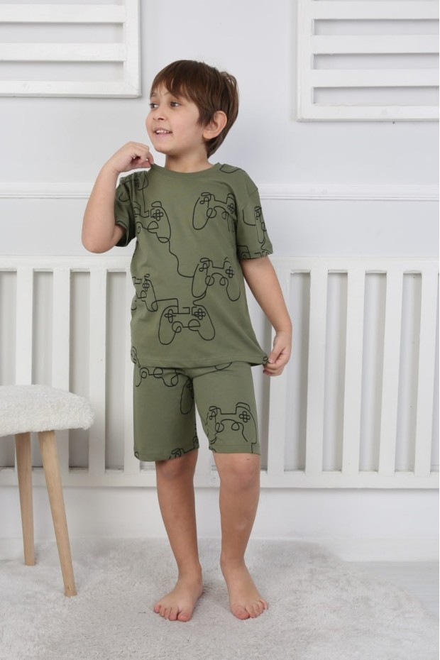 Erkek Çocuk Oyun Konsolu ve Joystick Baskılı %100 Pamuk Reaktif Boyama Süprem Pijama Takımı
