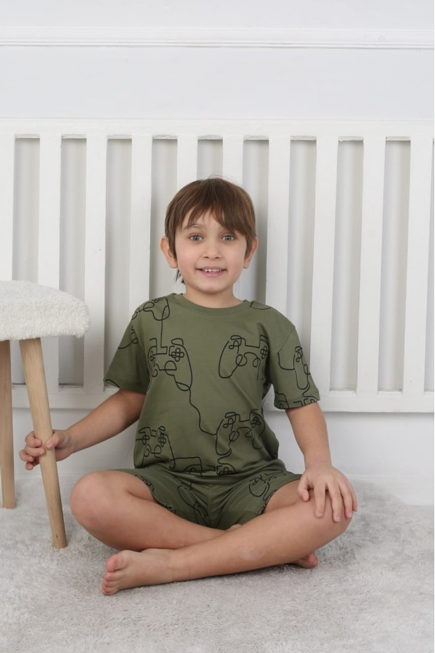 Erkek Çocuk Oyun Konsolu ve Joystick Baskılı %100 Pamuk Reaktif Boyama Süprem Pijama Takımı