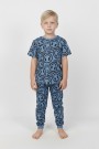 Erkek Çocuk Çoklu Gülen Yüz Baskılı %100 Pamuk Reaktif Boyama Süprem Pijama Takımı