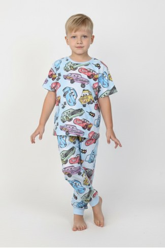 Erkek Çocuk Araba Baskılı %100 Pamuk Reaktif Boyama Süprem Pijama Takımı