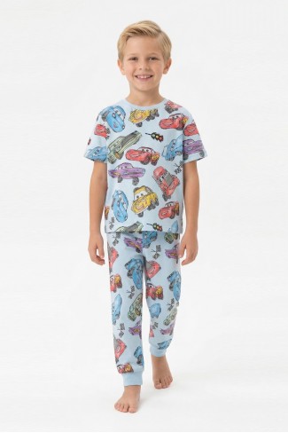 Erkek Çocuk Araba Baskılı %100 Pamuk Reaktif Boyama Süprem Pijama Takımı