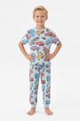 Erkek Çocuk Araba Baskılı %100 Pamuk Reaktif Boyama Süprem Pijama Takımı