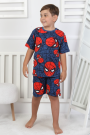 Erkek Çocuk Örümcek Adam Desenli %100 Pamuk Süprem Kumaş Kısa Kollu Şortlu Pijama Takımı