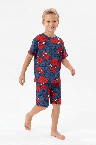 Erkek Çocuk Örümcek Adam Desenli %100 Pamuk Süprem Kumaş Kısa Kollu Şortlu Pijama Takımı