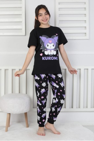 Garson Kız Çocuk Baskılı %100 Pamuk Reaktif Boyalı Süprem Kumaş Kısa Kollu Pijama Takımı