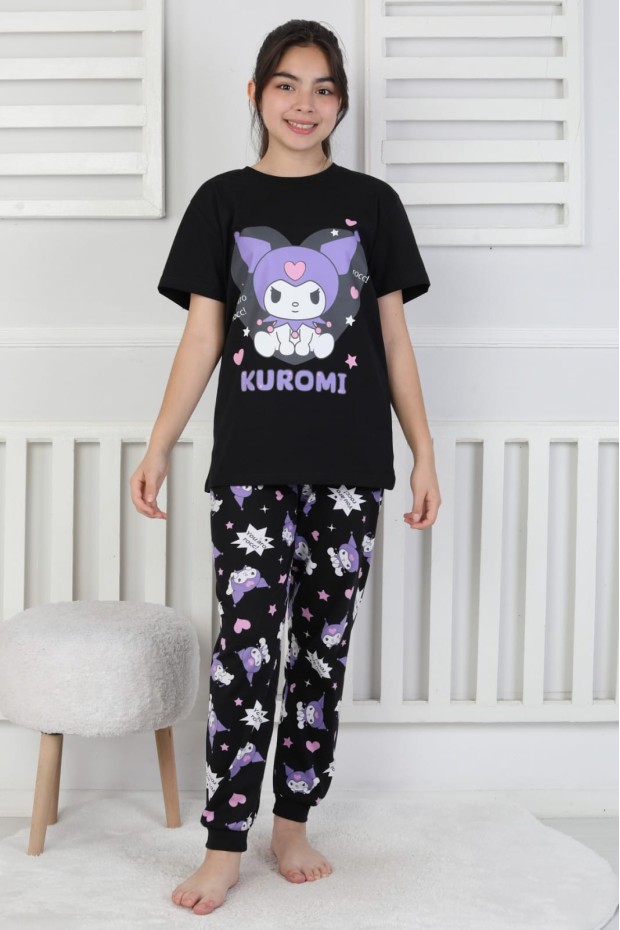 Garson Kız Çocuk Baskılı %100 Pamuk Reaktif Boyalı Süprem Kumaş Kısa Kollu Pijama Takımı