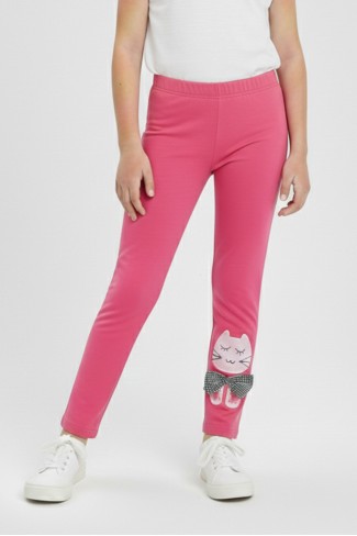 Kız Çocuk Kedi Nakışlı Ve Fiyonk Detaylı Esnek Pamuklu Tayt