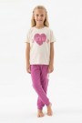 Garson Kız Çocuk Kalp Baskılı  %100 Pamuk Reaktif Boyama Süprem  Kumaş Kısa Kollu Pijama Takımı 