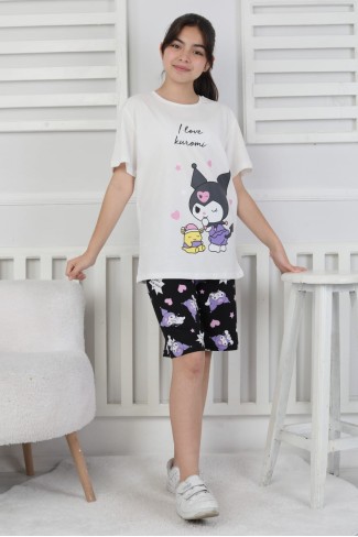 Garson Kız Çocuk Baskılı %100 Pamuk Reaktif Boyalı Süprem Kumaş Kısa Kollu Şortlu Pijama Takımı