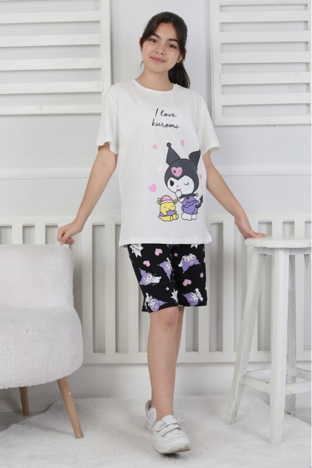 Garson Kız Çocuk Baskılı %100 Pamuk Reaktif Boyalı Süprem Kumaş Kısa Kollu Şortlu Pijama Takımı