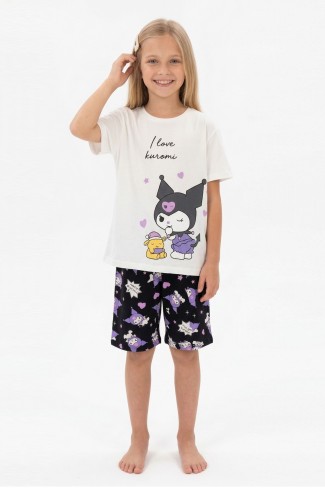 Garson Kız Çocuk Baskılı %100 Pamuk Reaktif Boyalı Süprem Kumaş Kısa Kollu Şortlu Pijama Takımı