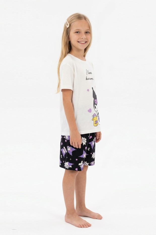 Garson Kız Çocuk Baskılı %100 Pamuk Reaktif Boyalı Süprem Kumaş Kısa Kollu Şortlu Pijama Takımı