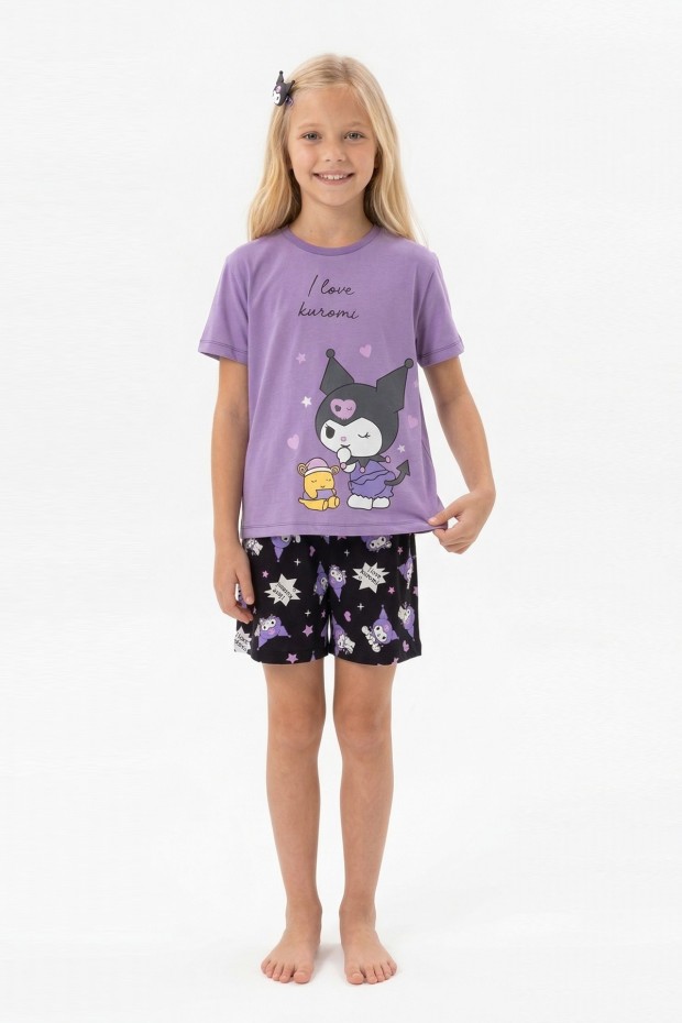 Garson Kız Çocuk Baskılı %100 Pamuk Reaktif Boyalı Süprem Kumaş Kısa Kollu Şortlu Pijama Takımı