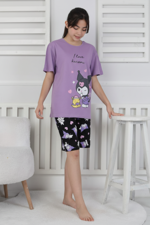 Garson Kız Çocuk Baskılı %100 Pamuk Reaktif Boyalı Süprem Kumaş Kısa Kollu Şortlu Pijama Takımı