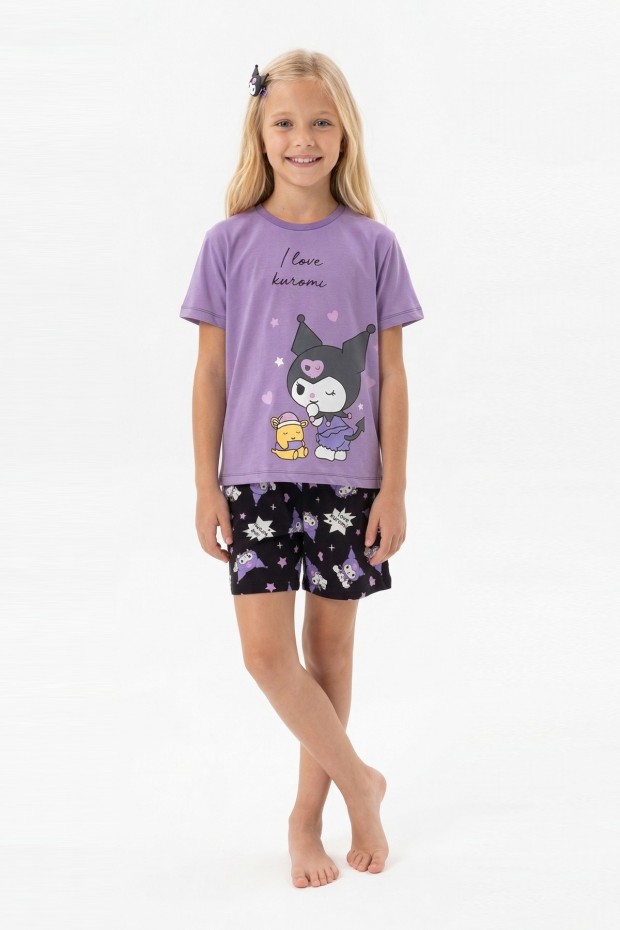 Garson Kız Çocuk Baskılı %100 Pamuk Reaktif Boyalı Süprem Kumaş Kısa Kollu Şortlu Pijama Takımı