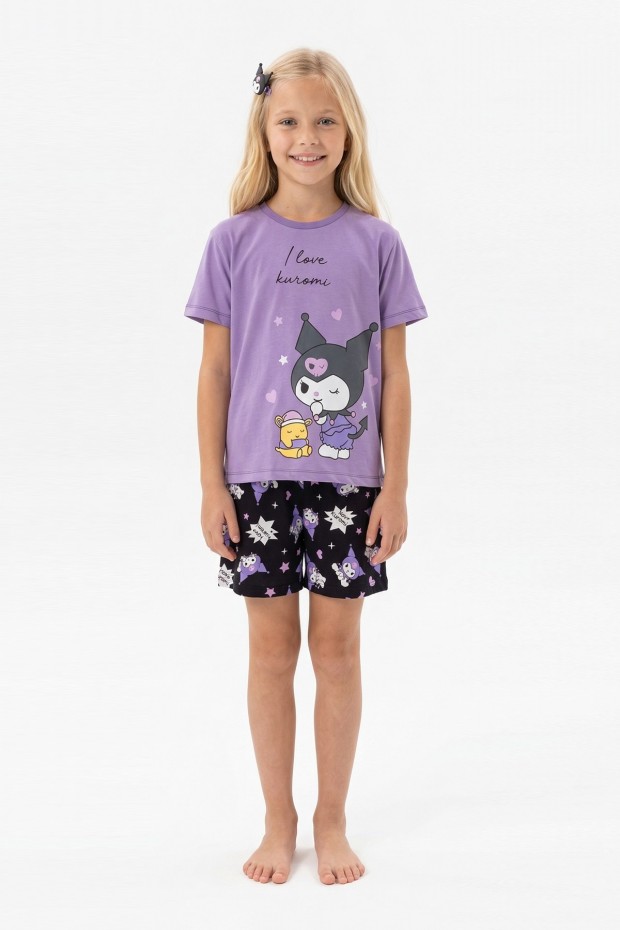 Garson Kız Çocuk Baskılı %100 Pamuk Reaktif Boyalı Süprem Kumaş Kısa Kollu Şortlu Pijama Takımı