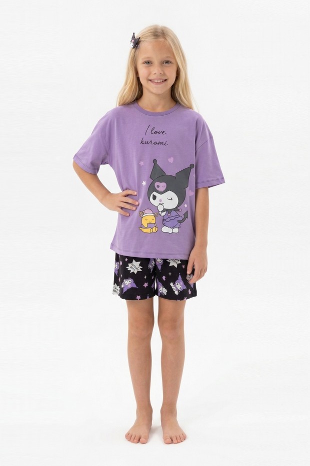 Garson Kız Çocuk Baskılı %100 Pamuk Reaktif Boyalı Süprem Kumaş Kısa Kollu Şortlu Pijama Takımı