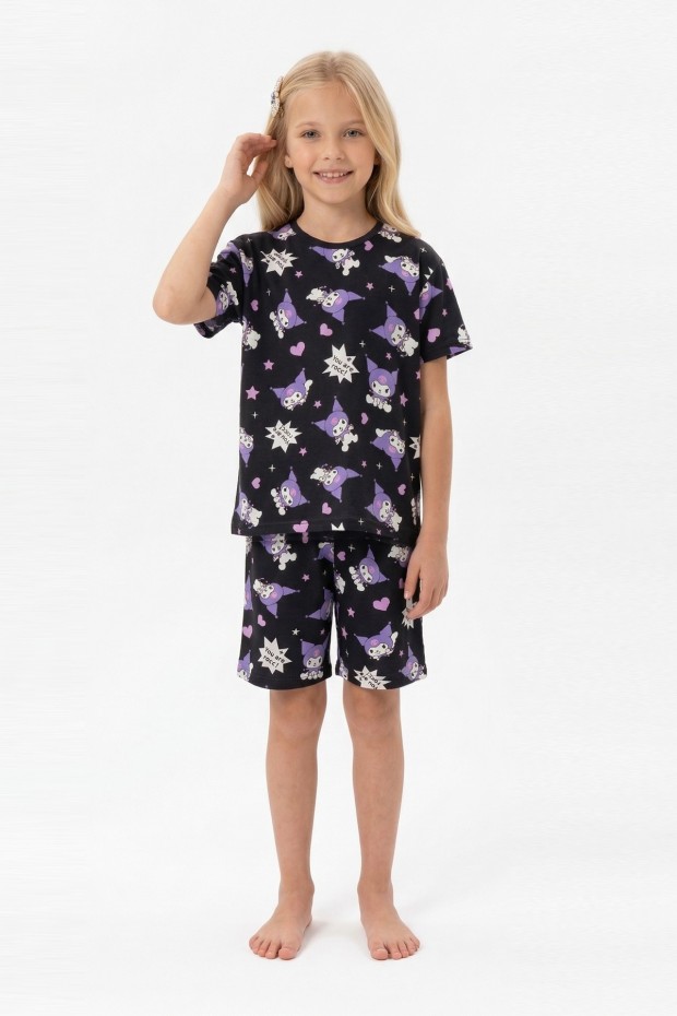 Garson Kız Çocuk Baskılı %100 Pamuk Reaktif Boyalı Süprem Kumaş Kısa Kollu Şortlu Pijama Takımı