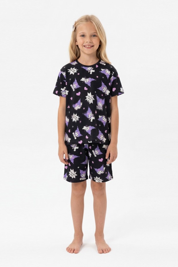 Garson Kız Çocuk Baskılı %100 Pamuk Reaktif Boyalı Süprem Kumaş Kısa Kollu Şortlu Pijama Takımı
