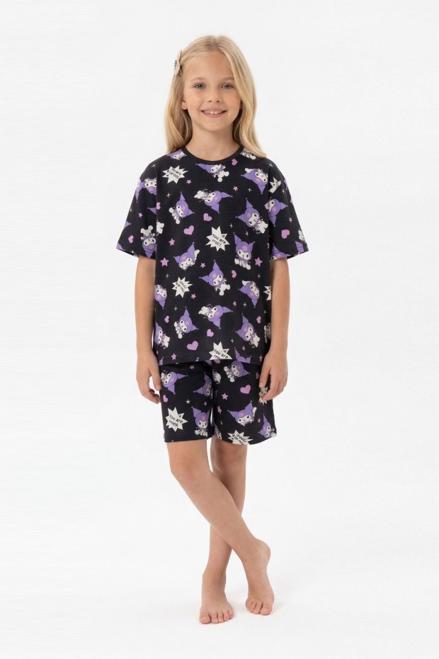 Garson Kız Çocuk Baskılı %100 Pamuk Reaktif Boyalı Süprem Kumaş Kısa Kollu Şortlu Pijama Takımı