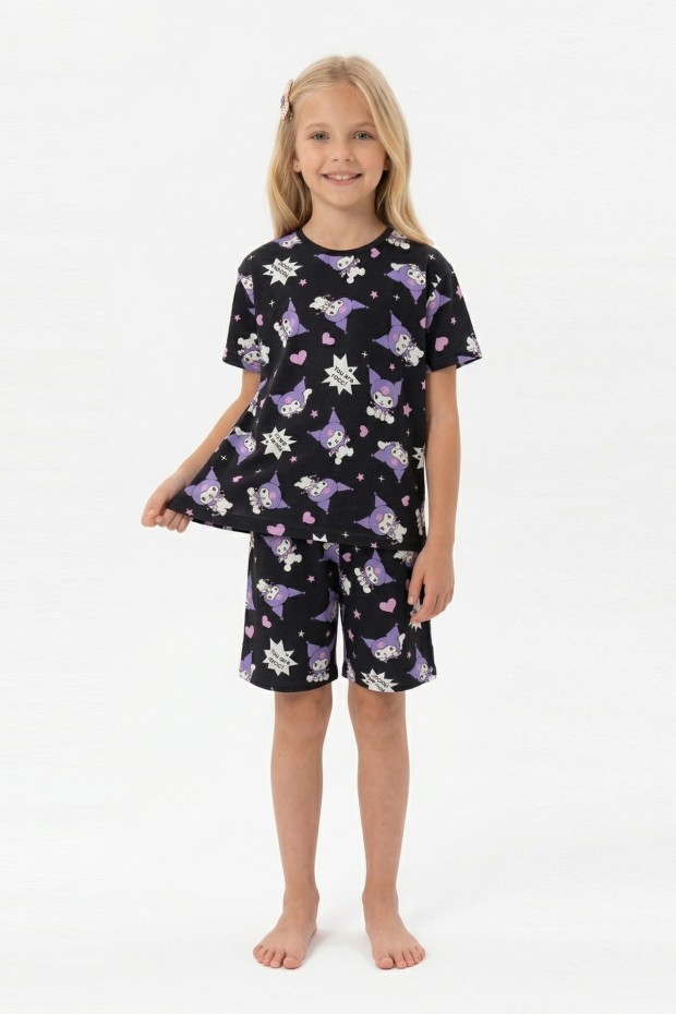 Garson Kız Çocuk Baskılı %100 Pamuk Reaktif Boyalı Süprem Kumaş Kısa Kollu Şortlu Pijama Takımı