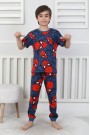 Erkek Çocuk Örümcek Adam Desenli %100 Pamuk Süprem Kumaş Kısa Kollu Pijama Takımı