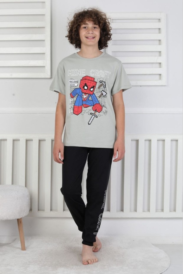 Garson Erkek Çocuk Baskılı %100 Pamuk Reaktif Boyama Süprem Pijama Takımı 