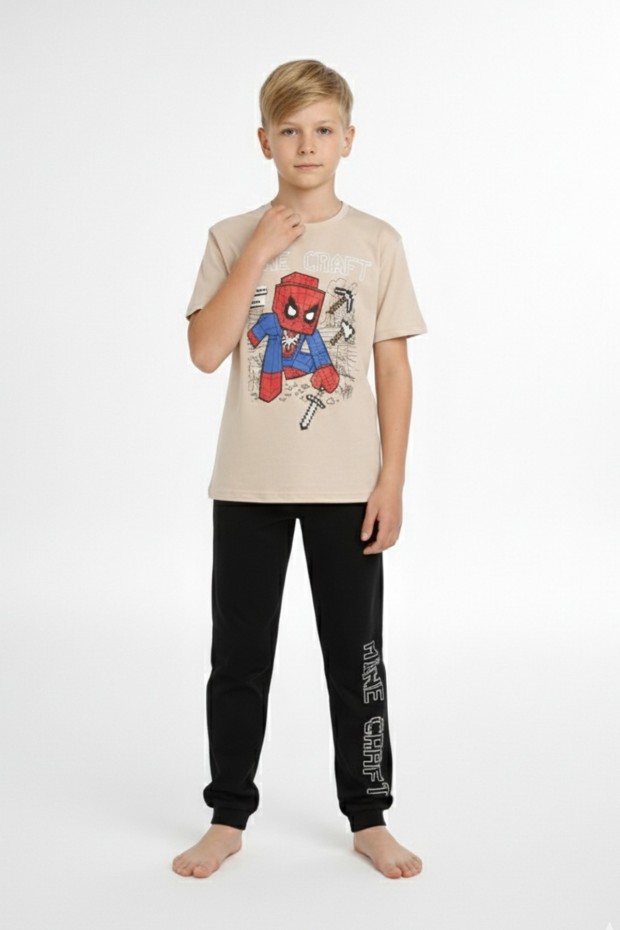 Garson Erkek Çocuk Baskılı %100 Pamuk Reaktif Boyama Süprem Pijama Takımı