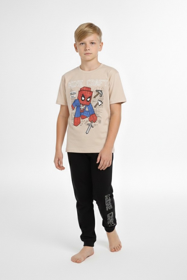 Garson Erkek Çocuk Baskılı %100 Pamuk Reaktif Boyama Süprem Pijama Takımı