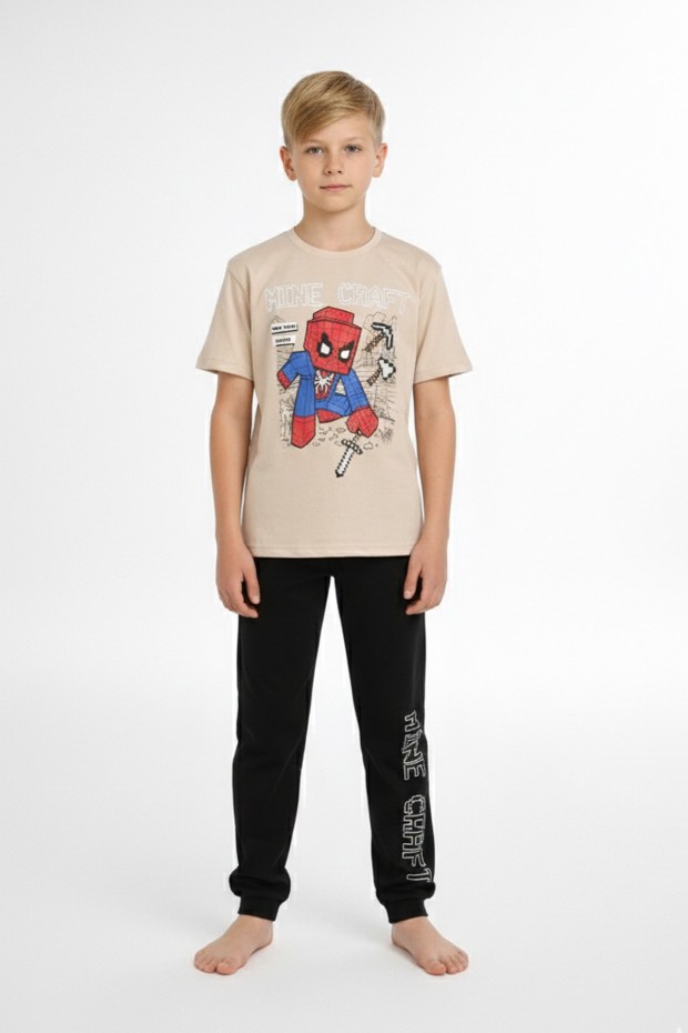 Garson Erkek Çocuk Baskılı %100 Pamuk Reaktif Boyama Süprem Pijama Takımı