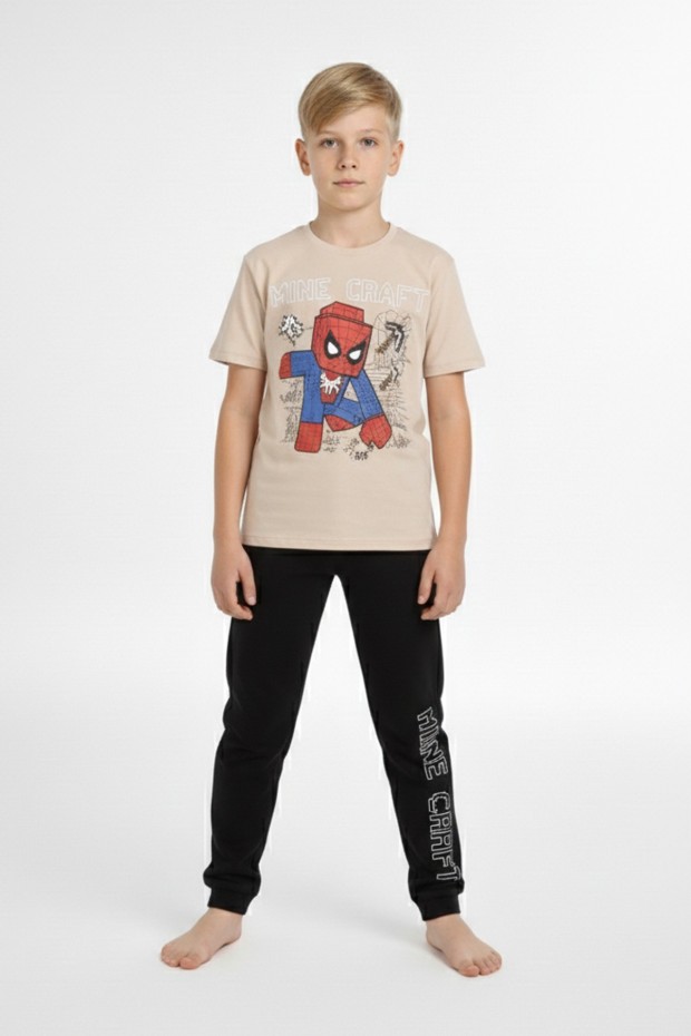 Garson Erkek Çocuk Baskılı %100 Pamuk Reaktif Boyama Süprem Pijama Takımı