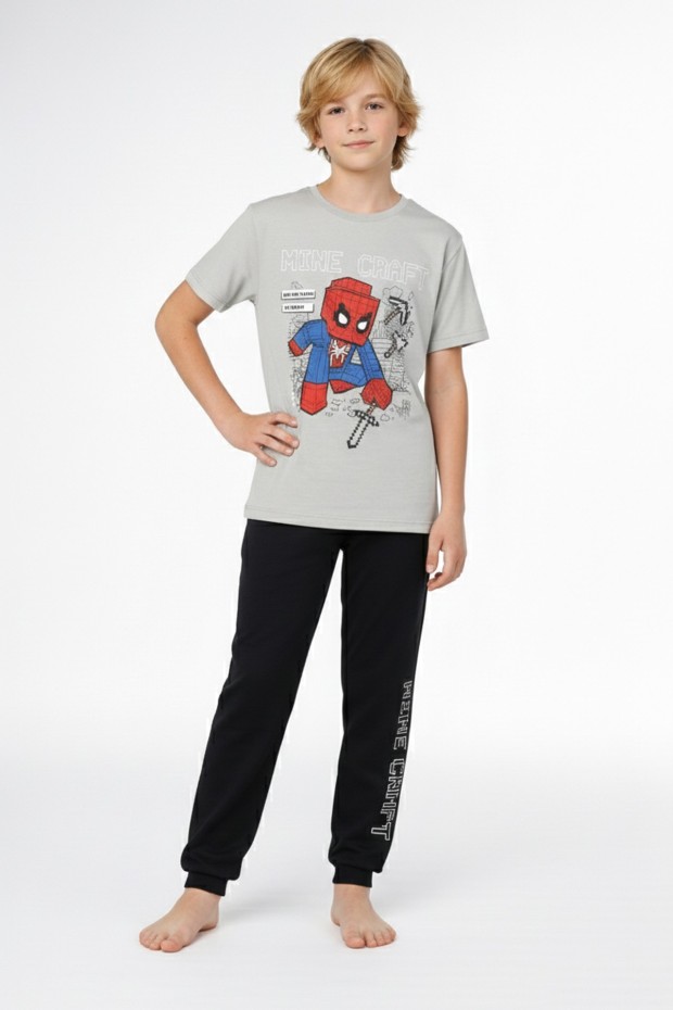 Garson Erkek Çocuk Baskılı %100 Pamuk Reaktif Boyama Süprem Pijama Takımı 