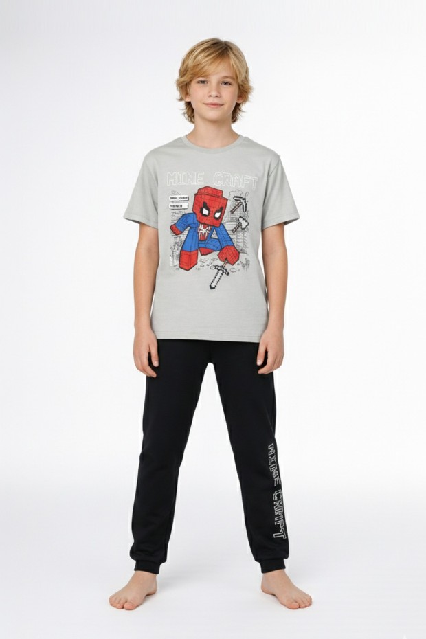 Garson Erkek Çocuk Baskılı %100 Pamuk Reaktif Boyama Süprem Pijama Takımı 