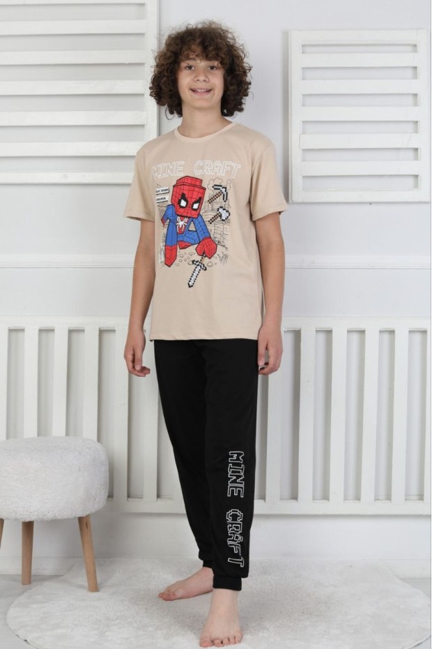 Garson Erkek Çocuk Baskılı %100 Pamuk Reaktif Boyama Süprem Pijama Takımı