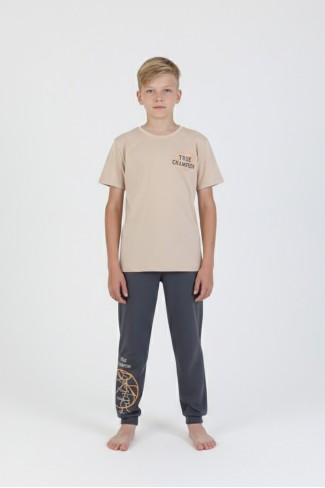 Garson Erkek Çocuk Arkası Baskılı %100 Pamuk Reaktif Boyama Süprem Kısa Kollu Pijama Takımı