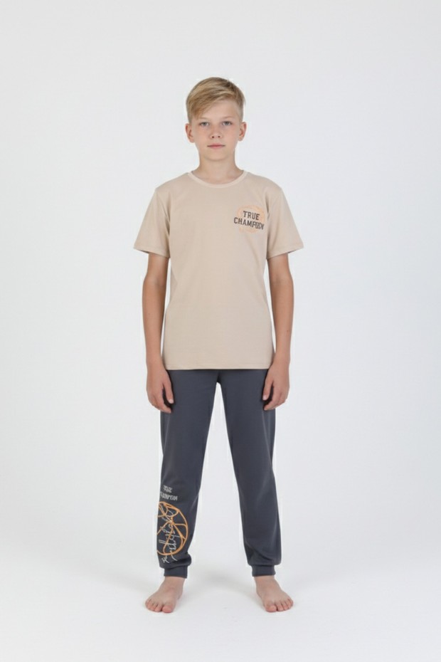 Garson Erkek Çocuk Arkası Baskılı %100 Pamuk Reaktif Boyama Süprem Kısa Kollu Pijama Takımı