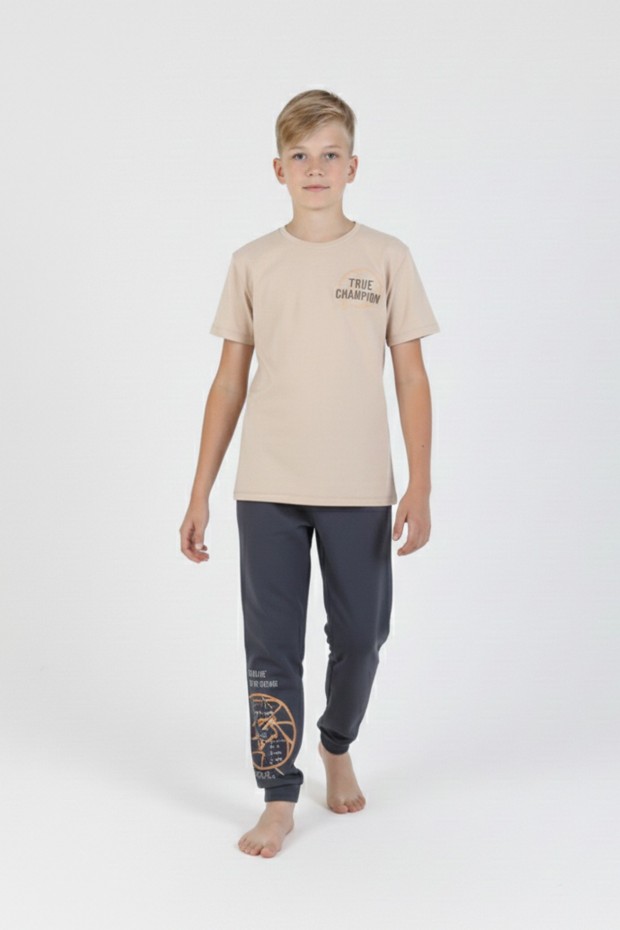 Garson Erkek Çocuk Arkası Baskılı %100 Pamuk Reaktif Boyama Süprem Kısa Kollu Pijama Takımı