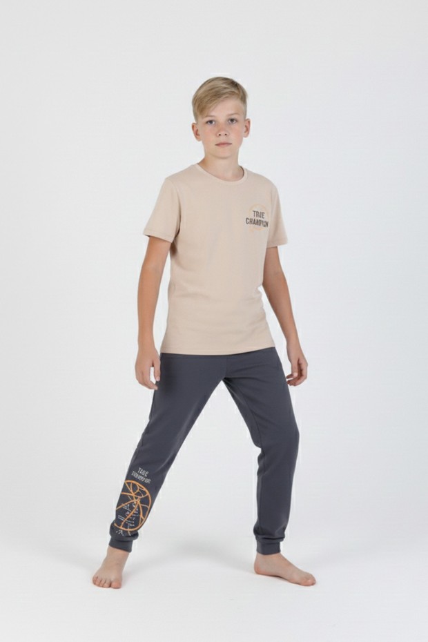 Garson Erkek Çocuk Arkası Baskılı %100 Pamuk Reaktif Boyama Süprem Kısa Kollu Pijama Takımı