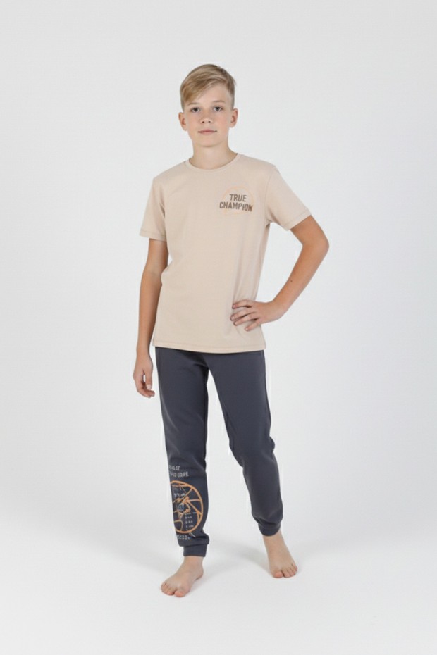 Garson Erkek Çocuk Arkası Baskılı %100 Pamuk Reaktif Boyama Süprem Kısa Kollu Pijama Takımı