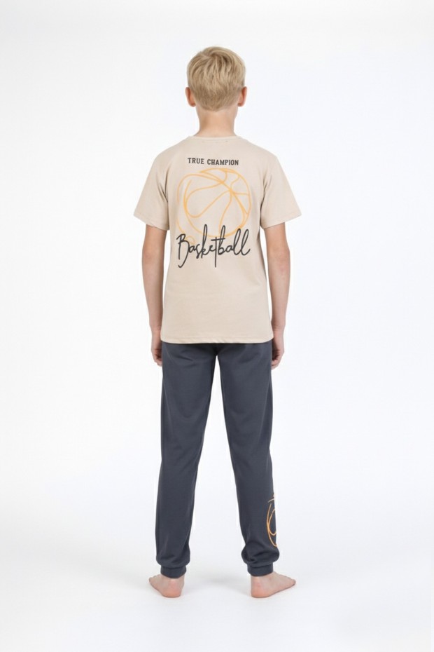 Garson Erkek Çocuk Arkası Baskılı %100 Pamuk Reaktif Boyama Süprem Kısa Kollu Pijama Takımı