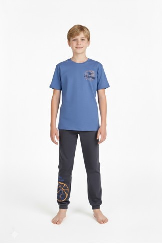 Garson Erkek Çocuk Arkası Baskılı %100 Pamuk Reaktif Boyama Süprem Kısa Kollu Pijama Takımı
