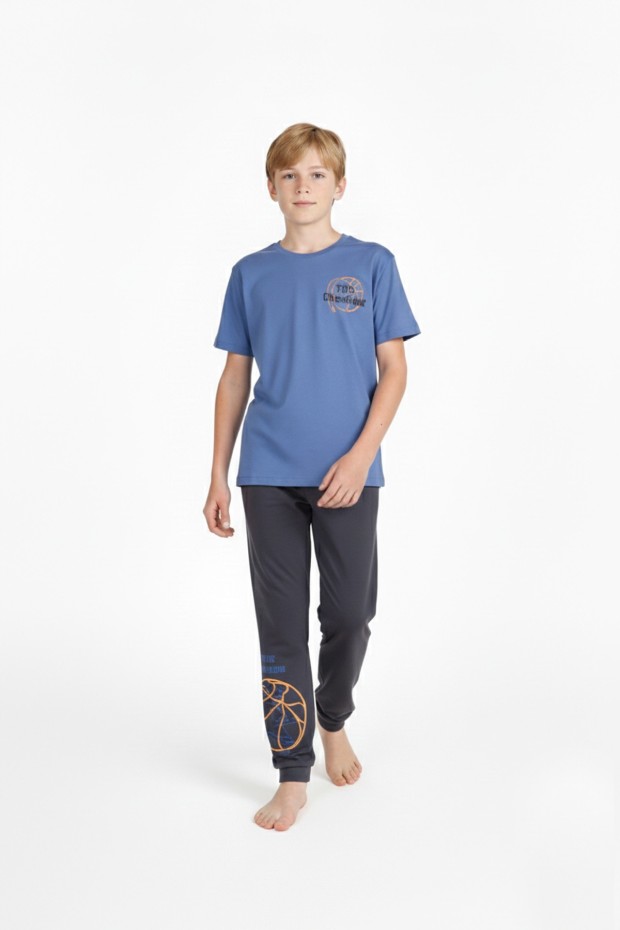 Garson Erkek Çocuk Arkası Baskılı %100 Pamuk Reaktif Boyama Süprem Kısa Kollu Pijama Takımı